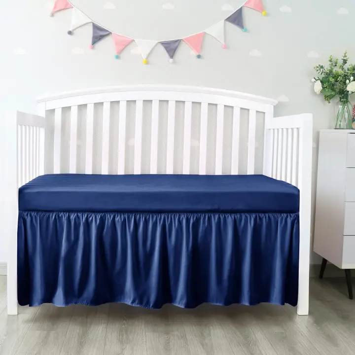 14-Inch Drop Crib Bed Skirt — Adjustable Fit for 28x52 Cribs, Navy