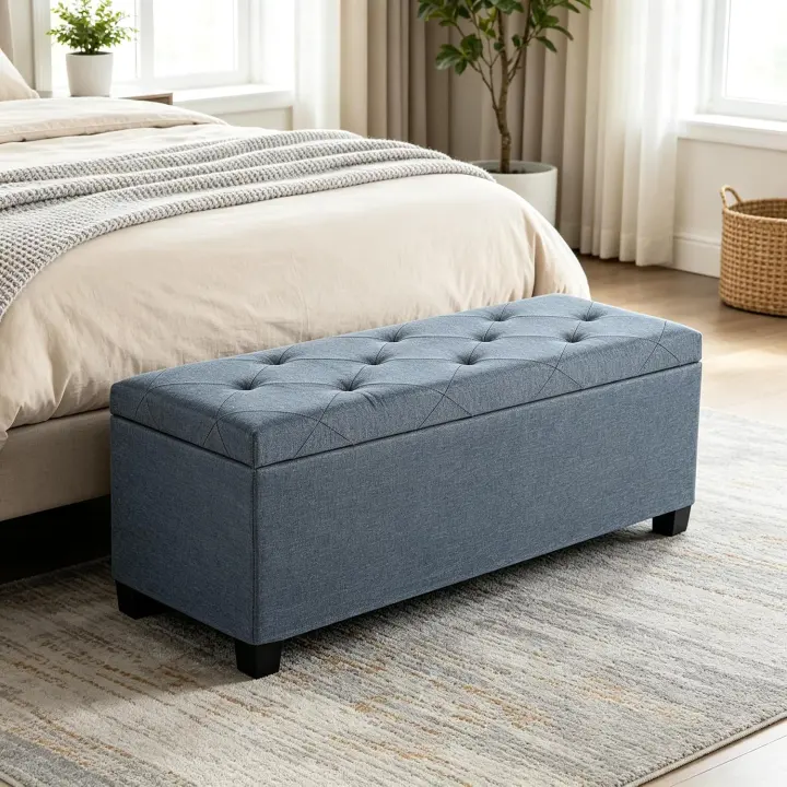 Large Upholstered Storage Ottoman Bench — 46.5 Gallon Capacity