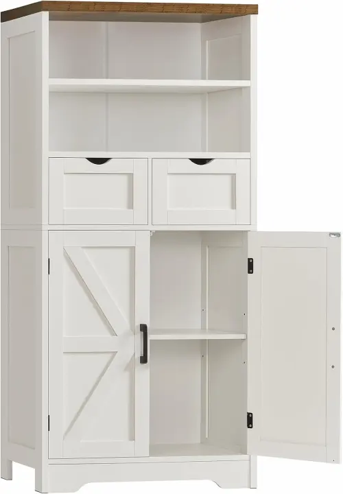 TEENFON Tall Storage Cabinet with Doors & Two Drawers